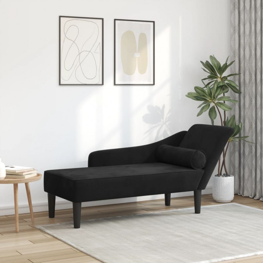 Chaise longue avec coussins noir velours