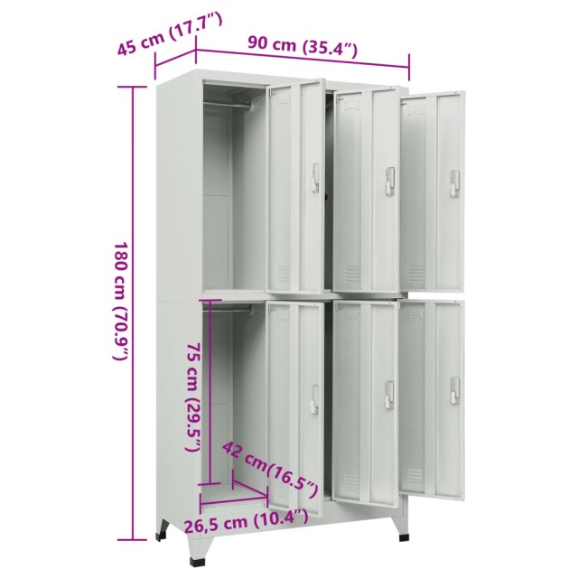 Armoire à casier avec 6 compartiments Acier 90x45x180 cm Gris