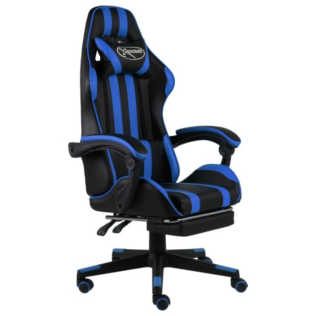 Fauteuil de jeux vidéo avec repose-pied Noir et bleu Similicuir