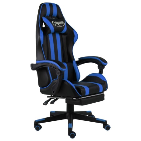 Fauteuil de jeux vidéo avec repose-pied Noir et bleu Similicuir
