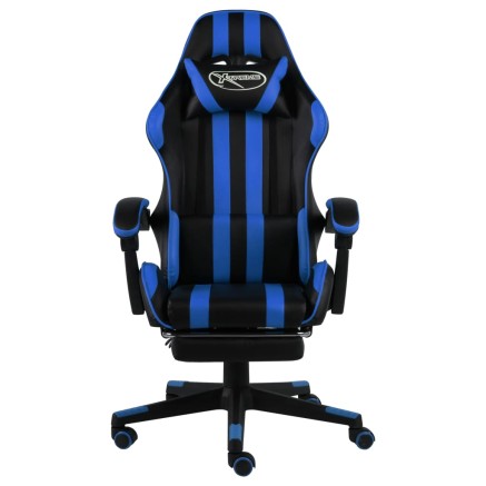 Fauteuil de jeux vidéo avec repose-pied Noir et bleu Similicuir 2