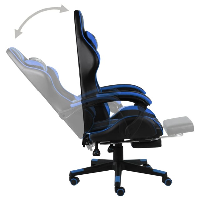 Fauteuil de jeux vidéo avec repose-pied Noir et bleu Similicuir