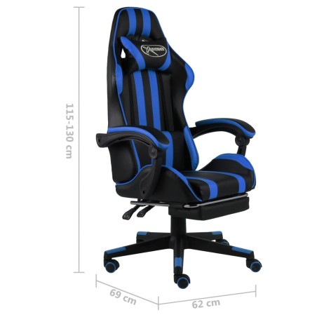 Fauteuil de jeux vidéo avec repose-pied Noir et bleu Similicuir