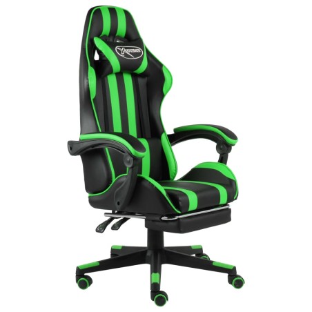 Fauteuil de jeux vidéo avec repose-pied Noir et vert Similicuir