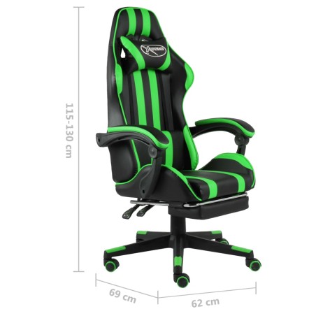 Fauteuil de jeux vidéo avec repose-pied Noir et vert Similicuir