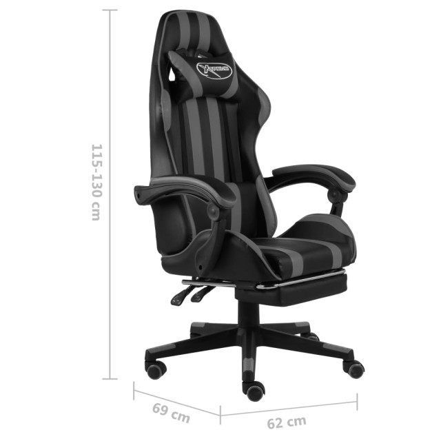 Fauteuil de jeux vidéo avec repose-pied Noir et gris Similicuir
