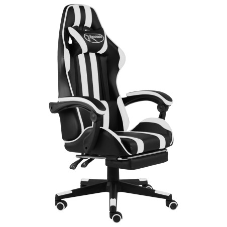 Fauteuil de jeux vidéo et repose-pied Noir et blanc Similicuir