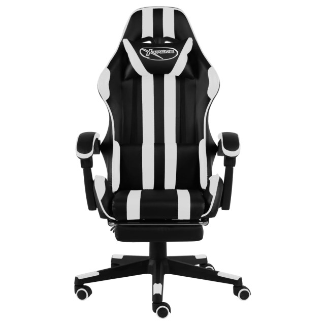 Fauteuil de jeux vidéo et repose-pied Noir et blanc Similicuir