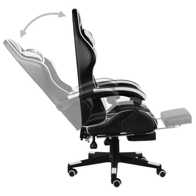 Fauteuil de jeux vidéo et repose-pied Noir et blanc Similicuir