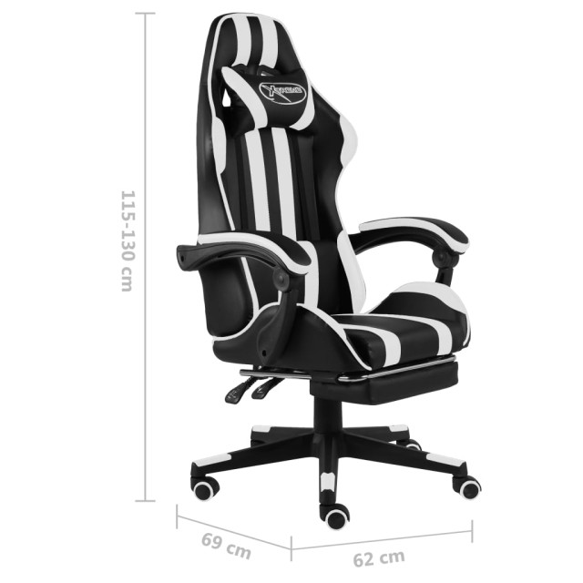 Fauteuil de jeux vidéo et repose-pied Noir et blanc Similicuir