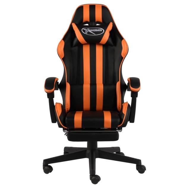 Fauteuil de jeux vidéo et repose-pied Noir et orange Similicuir