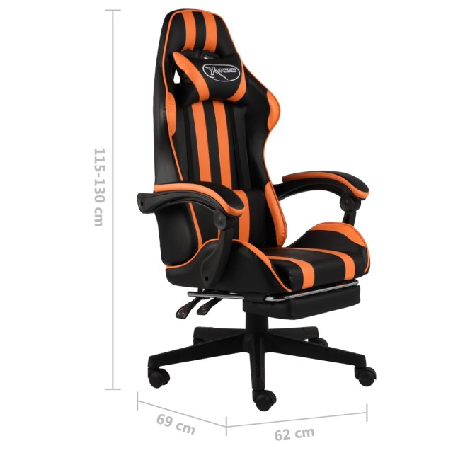 Fauteuil de jeux vidéo et repose-pied Noir et orange Similicuir