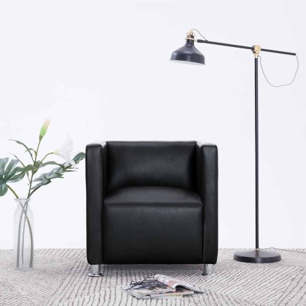 Fauteuil cube noir similicuir