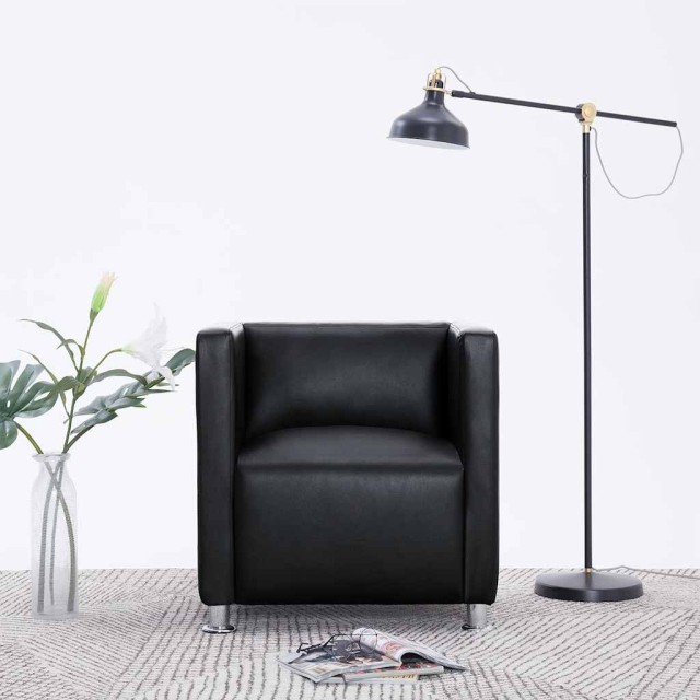 Fauteuil cube noir similicuir