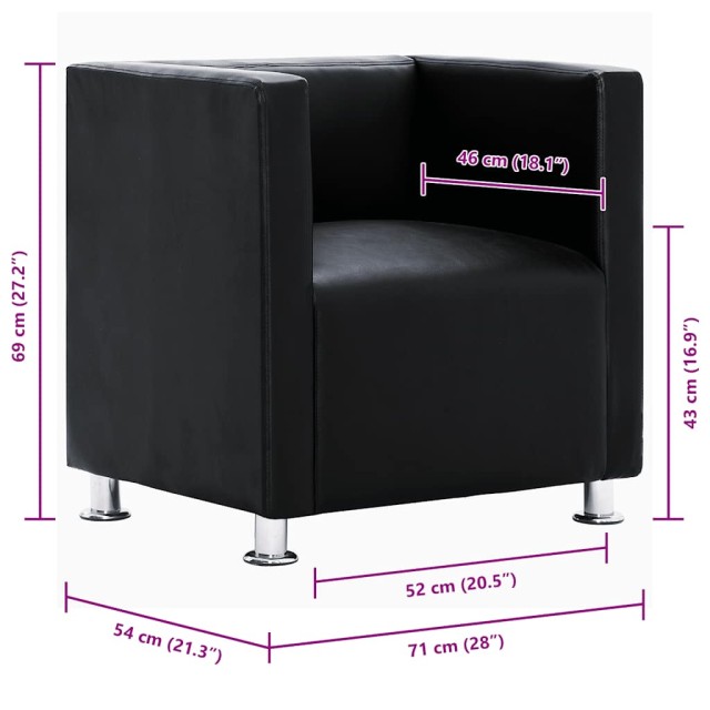 Fauteuil cube noir similicuir