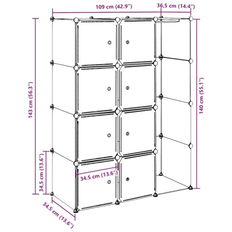 Armoire modulaire 9 compartiments noir et blanc 109x36,5x143 cm