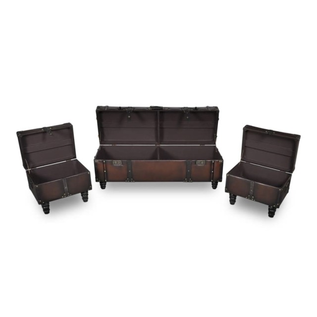 Ensemble de bancs de rangement 3 pcs Marron