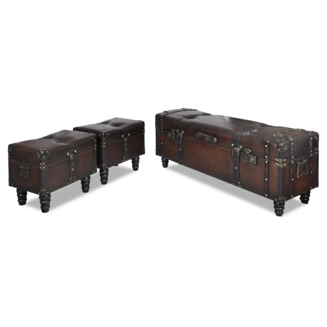 Ensemble de bancs de rangement 3 pcs Marron