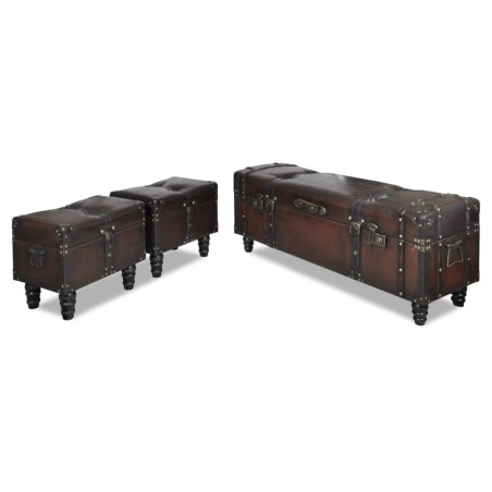 Ensemble de bancs de rangement 3 pcs Marron