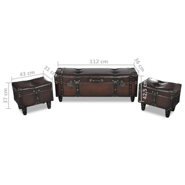 Ensemble de bancs de rangement 3 pcs Marron