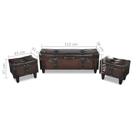 Ensemble de bancs de rangement 3 pcs Marron