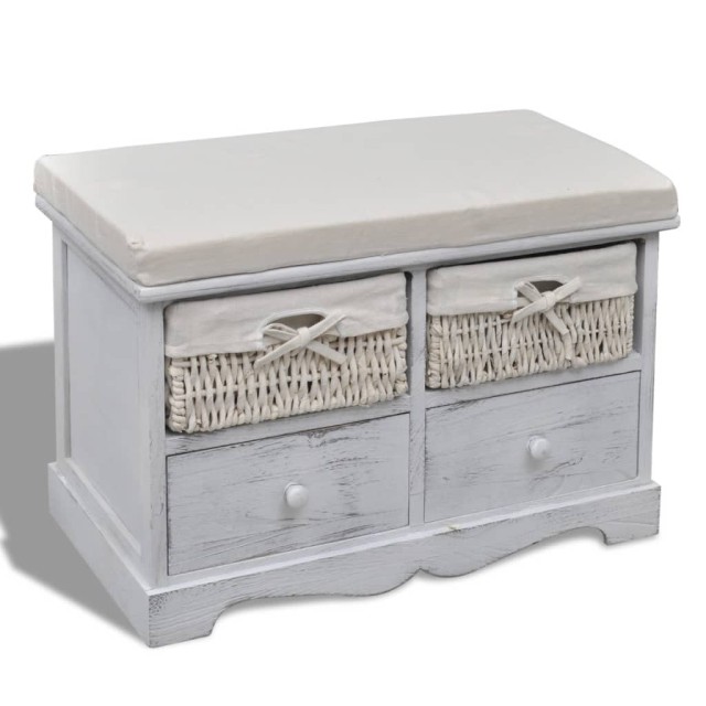 Banc de rangement Blanc 62x33x42 cm Bois de paulownia
