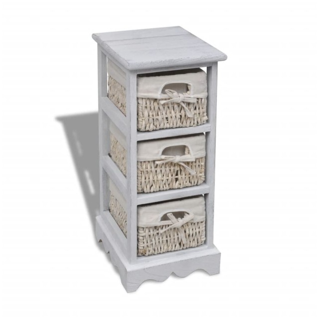 Étagère de rangement en bois 3 paniers en tissage Blanc