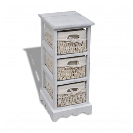 Étagère de rangement en bois 3 paniers en tissage Blanc