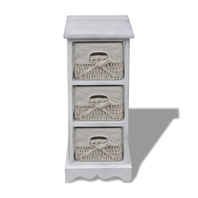 Étagère de rangement en bois 3 paniers en tissage Blanc