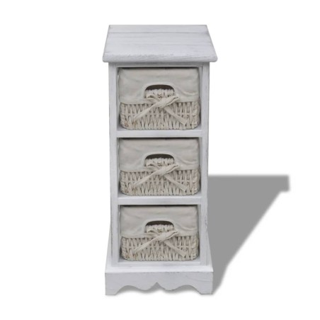 Étagère de rangement en bois 3 paniers en tissage Blanc