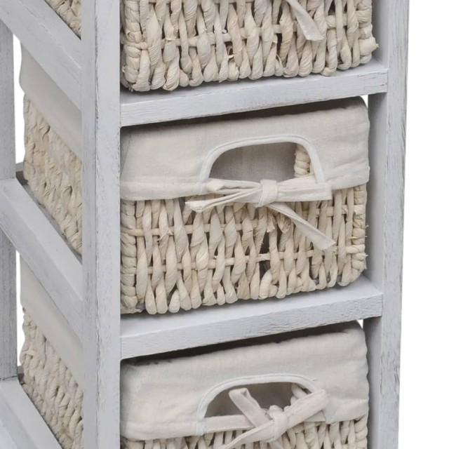 Étagère de rangement en bois 3 paniers en tissage Blanc