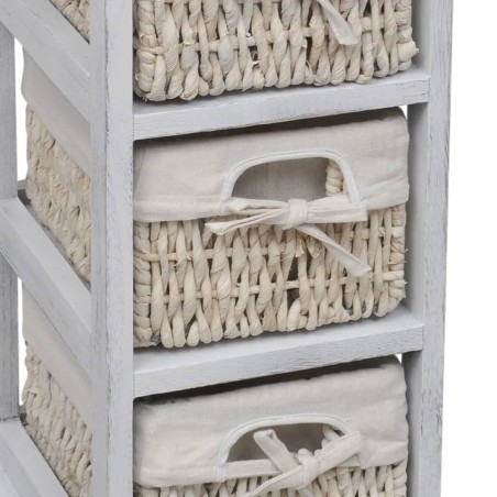 Étagère de rangement en bois 3 paniers en tissage Blanc