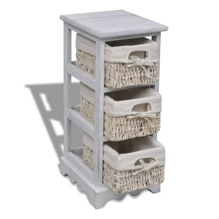 Étagère de rangement en bois 3 paniers en tissage Blanc