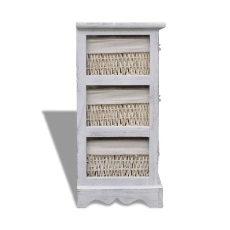Étagère de rangement en bois 3 paniers en tissage Blanc