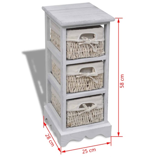Étagère de rangement en bois 3 paniers en tissage Blanc