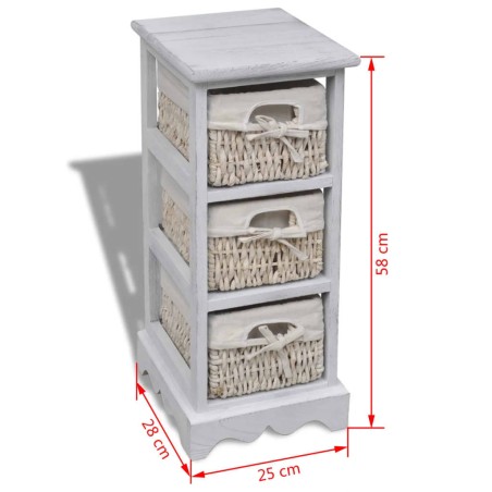 Étagère de rangement en bois 3 paniers en tissage Blanc