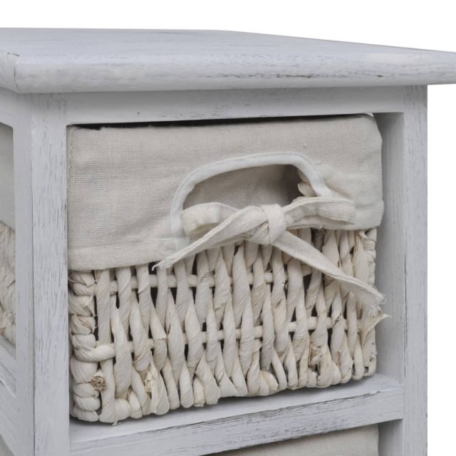 Étagère de rangement en bois 4 paniers en tissage Blanc