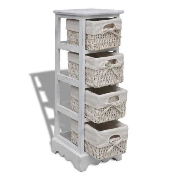 Étagère de rangement en bois 4 paniers en tissage Blanc