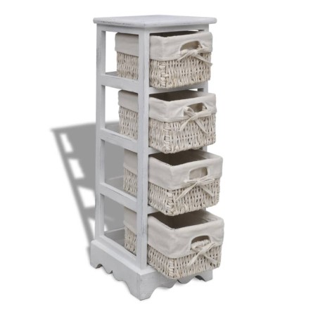 Étagère de rangement en bois 4 paniers en tissage Blanc