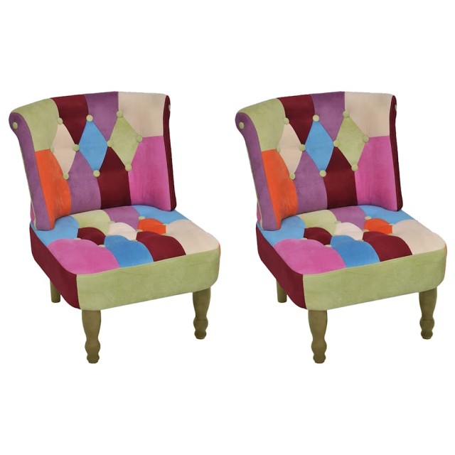 Chaises en style français lot de 2 avec design patchwork tissu