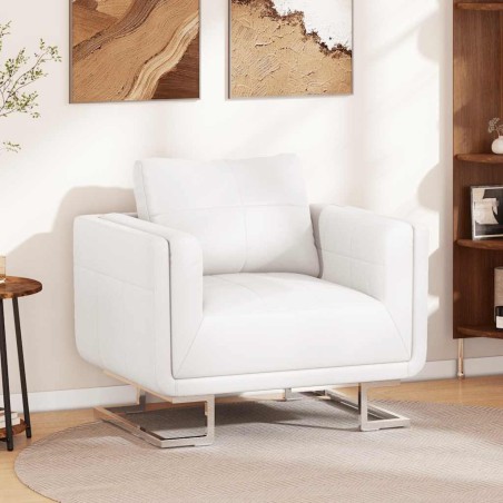 Fauteuil cube avec pieds chromés Blanc Similicuir