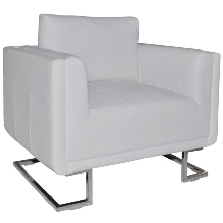 Fauteuil cube avec pieds chromés Blanc Similicuir 2