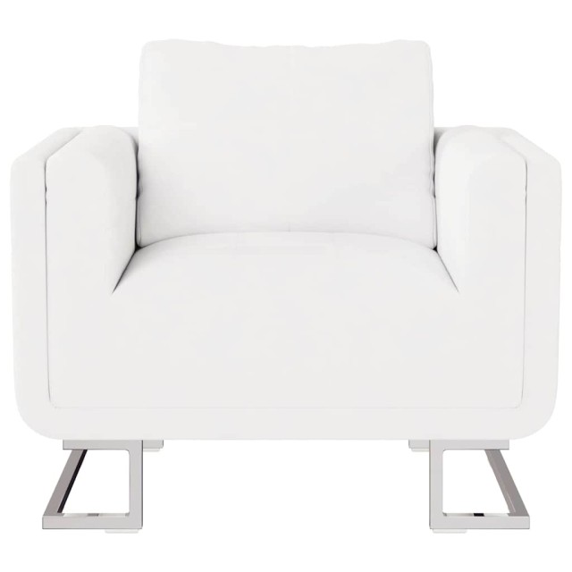 Fauteuil cube avec pieds chromés Blanc Similicuir
