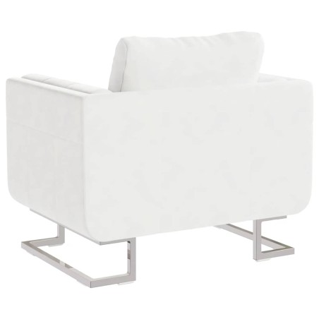 Fauteuil cube avec pieds chromés Blanc Similicuir