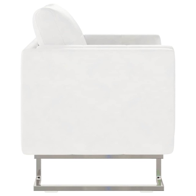 Fauteuil cube avec pieds chromés Blanc Similicuir