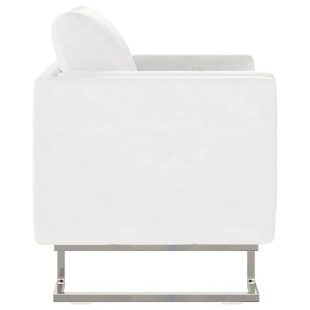 Fauteuil cube avec pieds chromés Blanc Similicuir