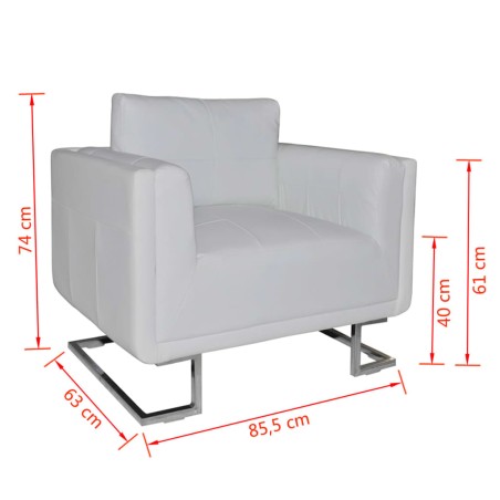 Fauteuil cube avec pieds chromés Blanc Similicuir