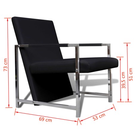 Fauteuil avec pieds chromés Noir Similicuir