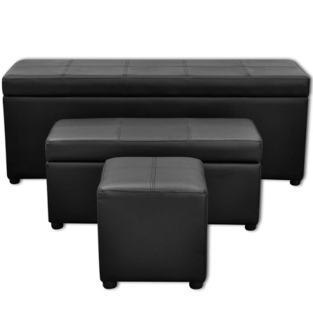 Set de banc de rangement en simili cuir Noir