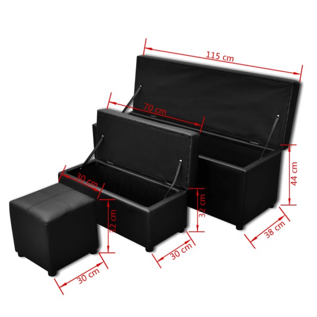 Set de banc de rangement en simili cuir Noir